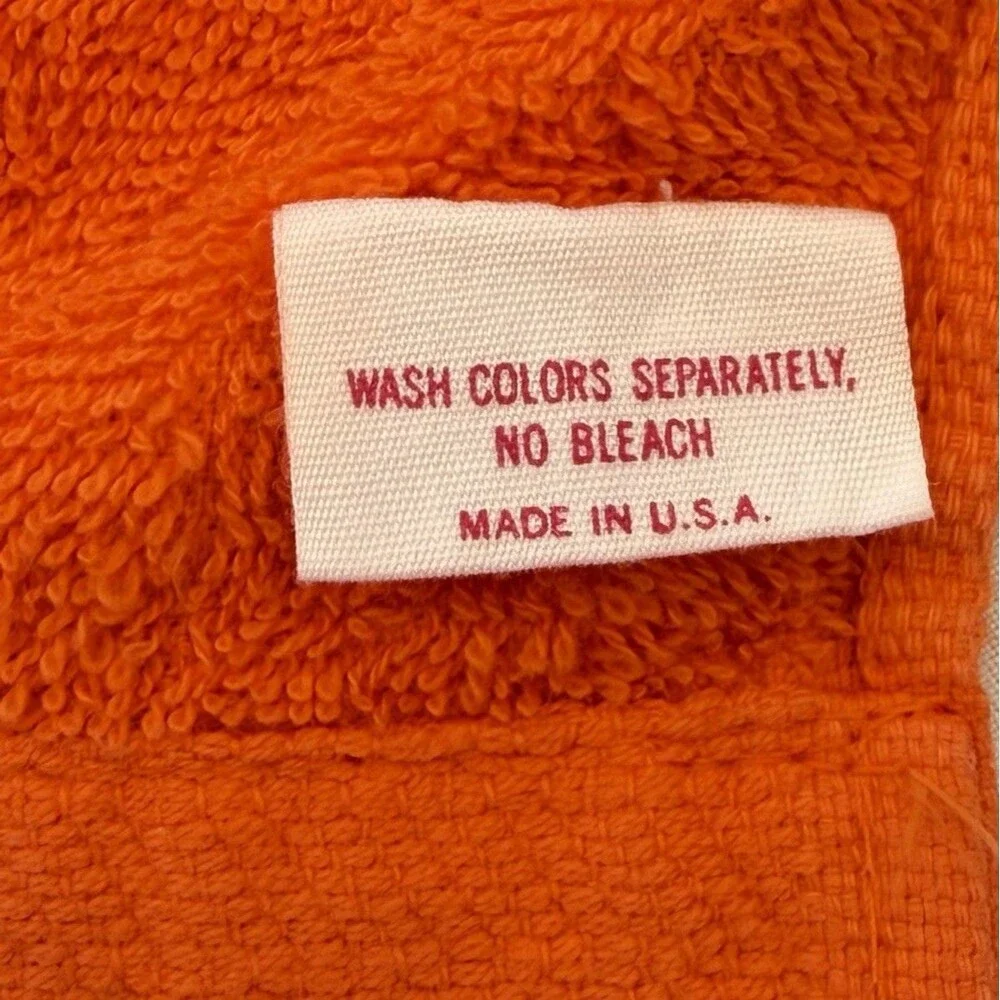VTG St. Mary’s 70s Orange Bath Towel Set Boho Cottagecore Lace Trim Floral USA